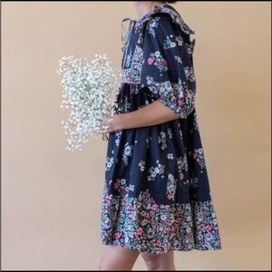 Hunter Bell Navy Dress with Floral Design